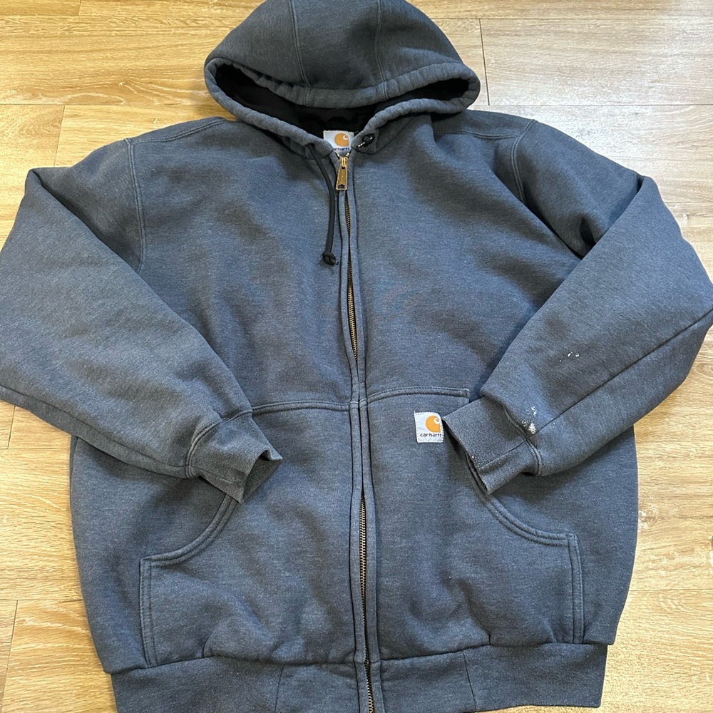 Carhartt J149 CHH Full Zip Hoodie Jacket Workwear Thermal Mesh Lined Blue Gray L